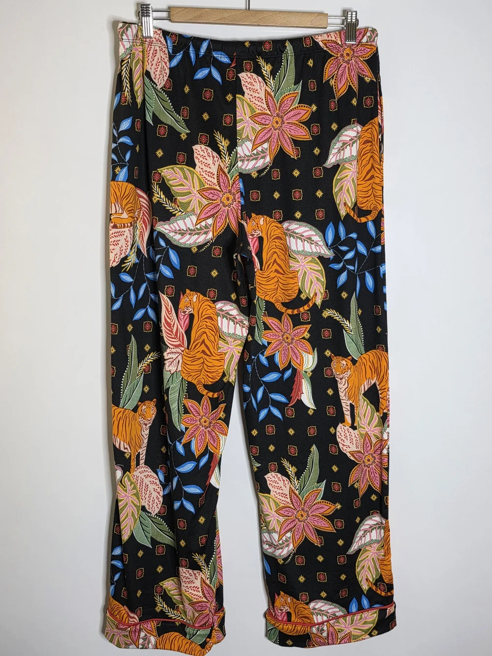 Room Service Black Floral & Tiger Print Pajama Set Long sleeve and Pants Size XL